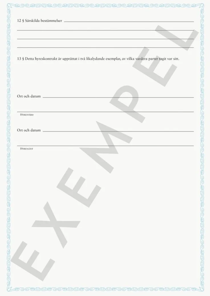 Blankett Hyreskontrakt villa