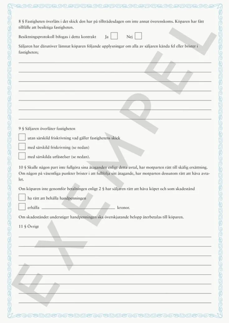 Blankett Köpekontrakt Fastighet/Tomträtt