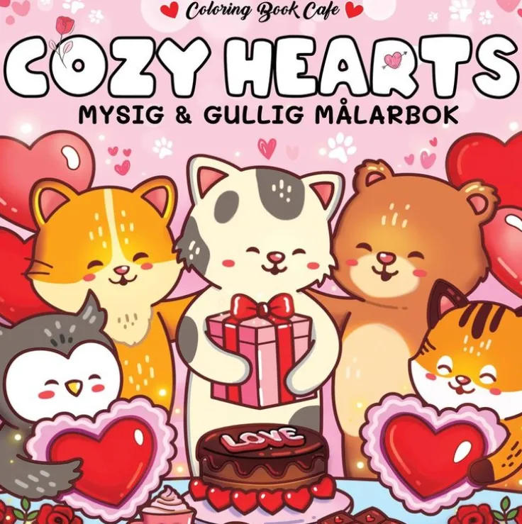 Cozy Hearts. Mysig och gullig Cozy Coloring målarbok från Coloring Book Cafe