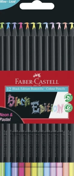 Färgpenna Faber-Castell Black Edition neon+ pastell 12 färger