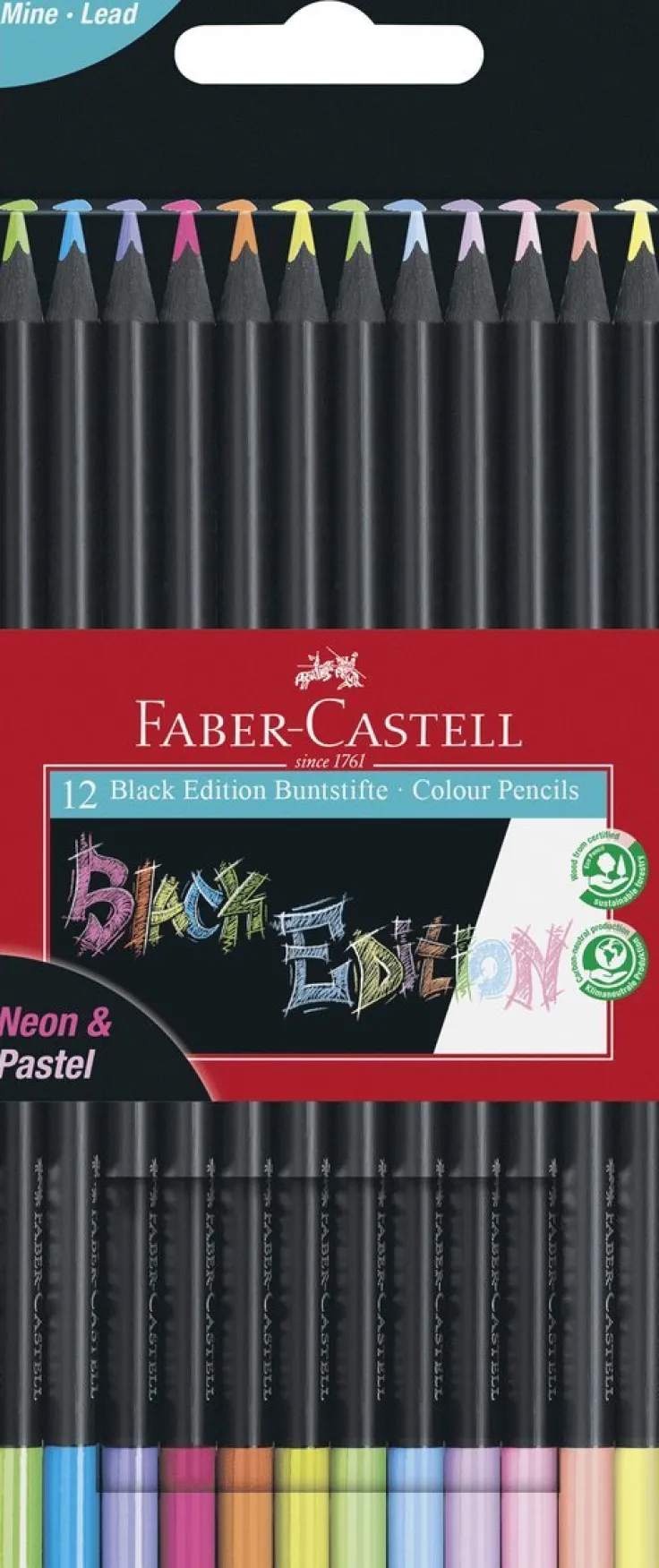 Färgpenna Faber-Castell Black Edition neon+ pastell 12 färger