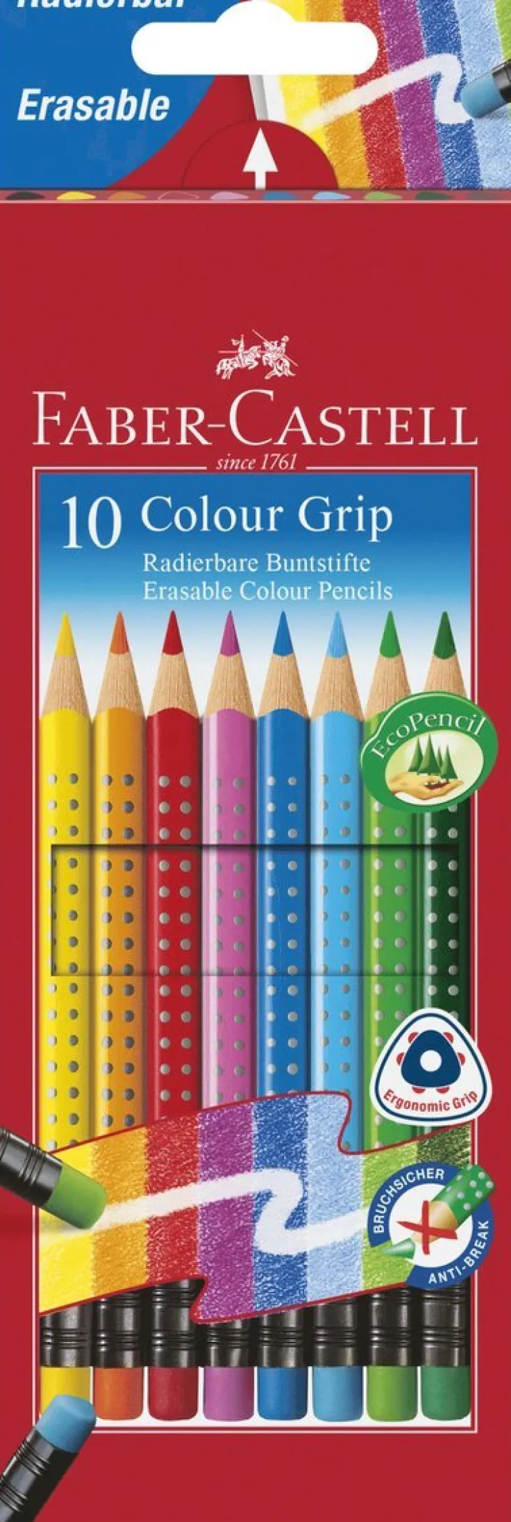 Färgpenna Faber-Castell Colour Grip raderbar 10 pennor