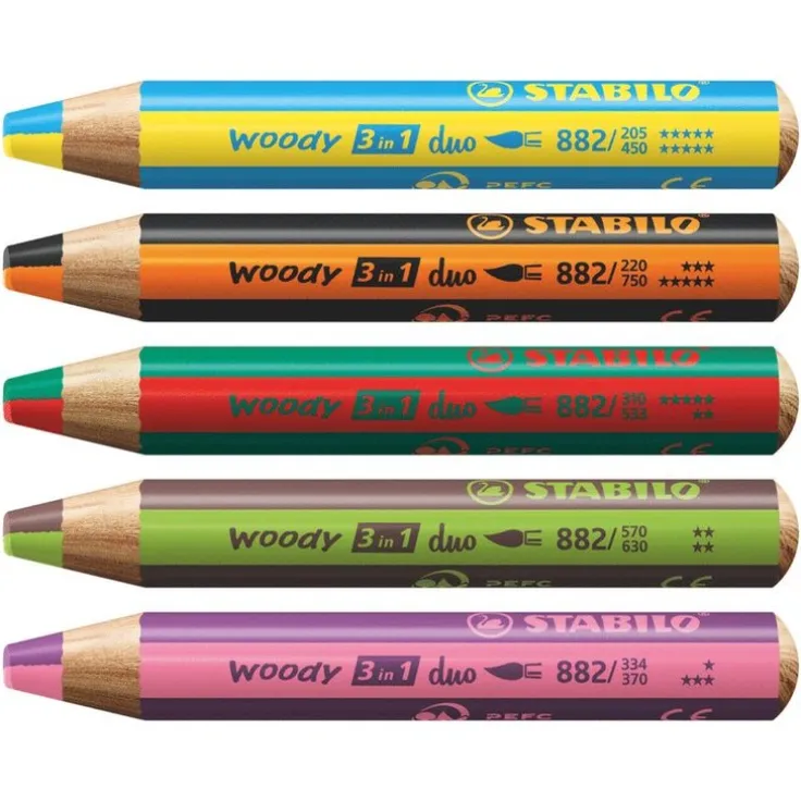 Färgpenna Stabilo Woody 3in1 duo 5-pack