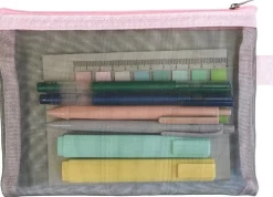 Fyllt pennfodral 8 delar mesh rosa/grön