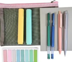 Fyllt pennfodral 8 delar mesh rosa/grön