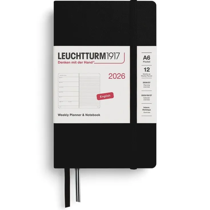 Kalender 2026 A6 Weekly Planner & Notebook Black