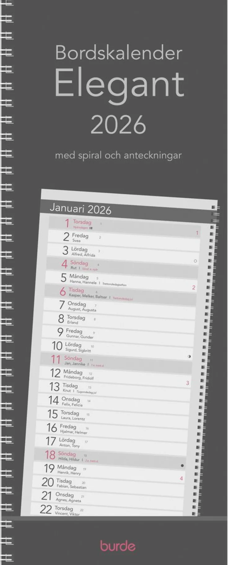 Kalender 2026 Bordskalender Elegant spiral