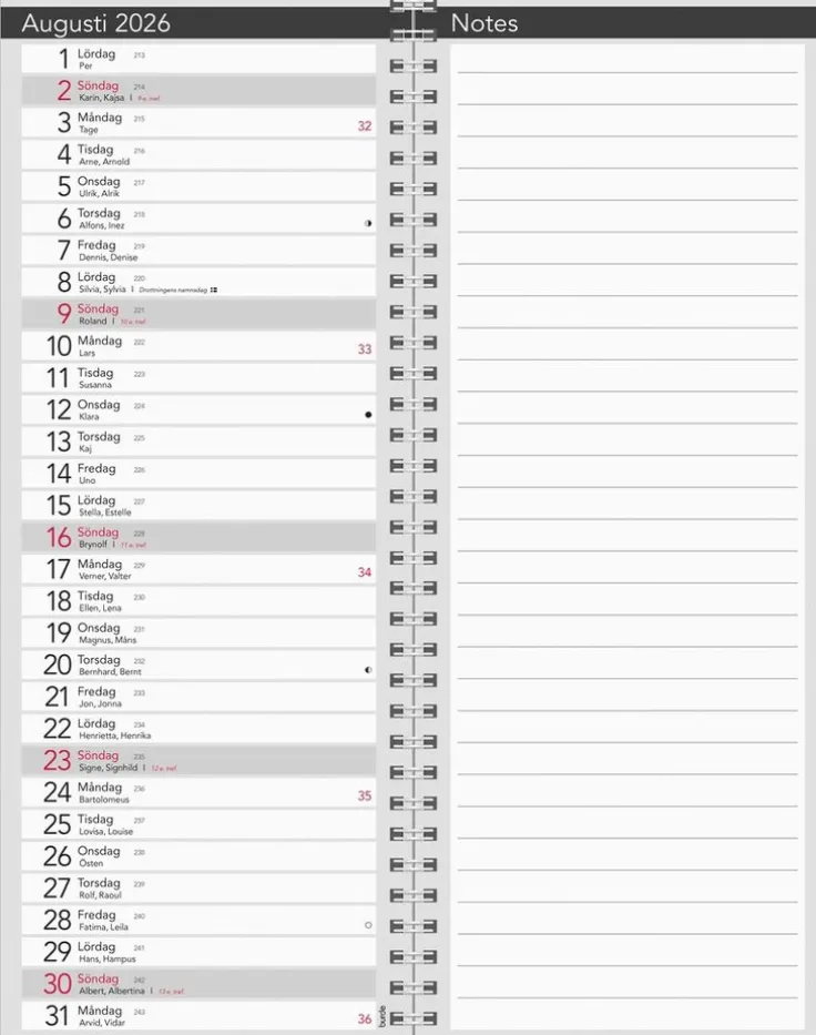 Kalender 2026 Bordskalender Elegant spiral
