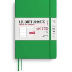 Kalender 2025-2026 Leuchtturm A5 Vecka/Uppslag notes 18mån mjuk Spring leaf