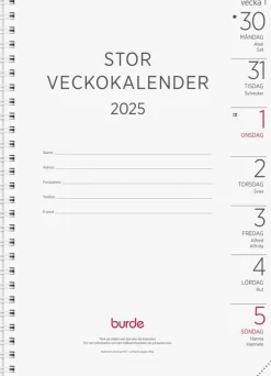 Kalender 2025 Stor Veckokalender refill