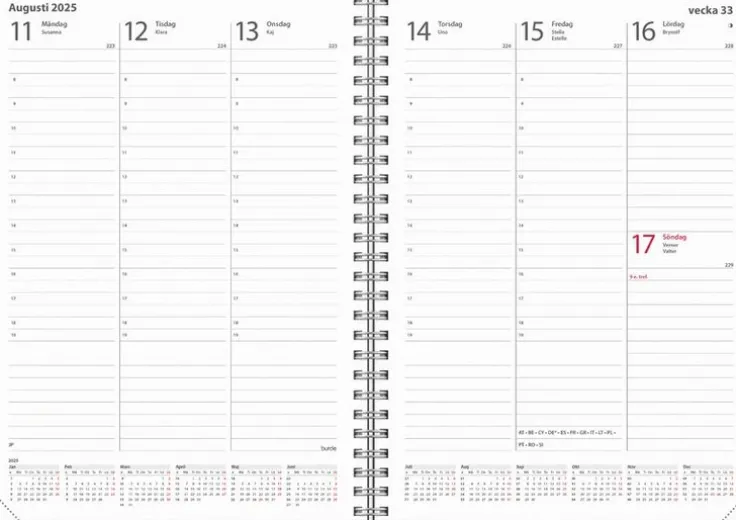 Kalender 2025 Weekly A5 svart konstläder