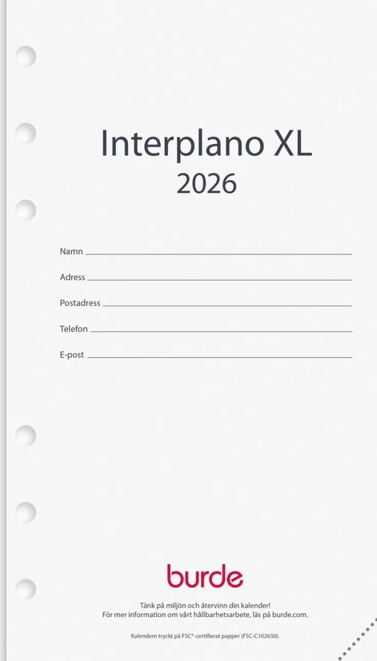 Kalendersats 2026 Regent Interplano XL
