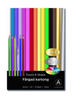 Kartong A4 220gram 60 ark i 15 olika färger