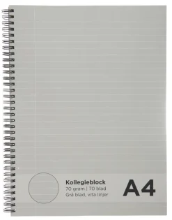 Kollegieblock A4 linjerat - grå inlaga/vita linjer