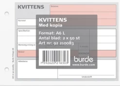 Kvittensblock A6L 2x50bl med 1 kopia