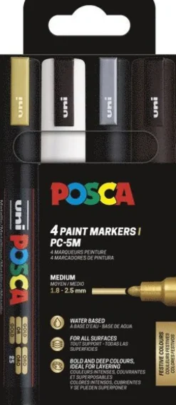 Marker Posca PC-5M guld, silver, vit, svart