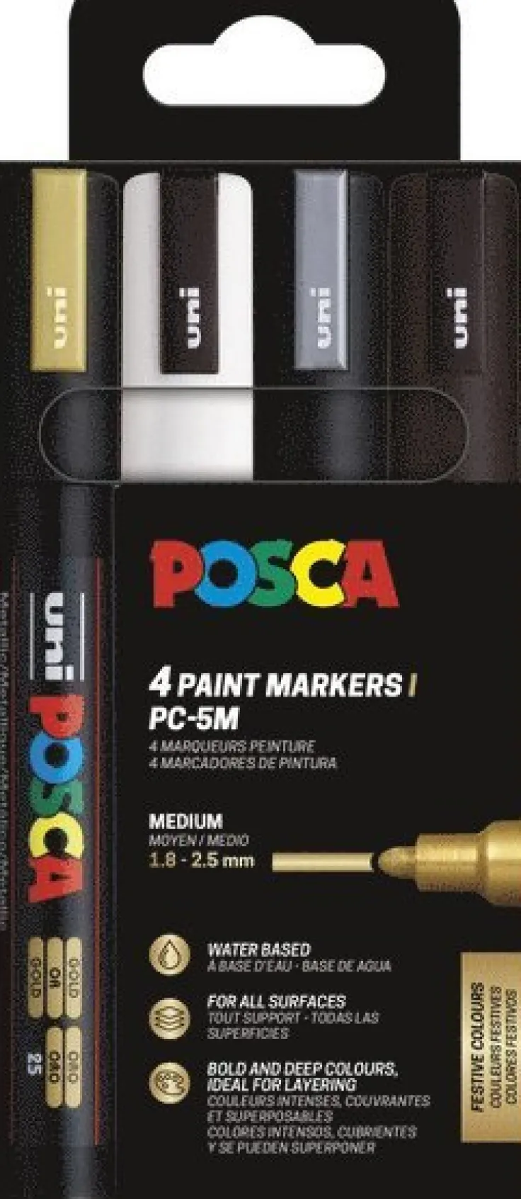 Marker Posca PC-5M guld, silver, vit, svart
