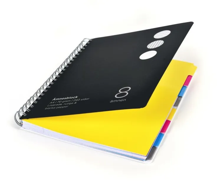 Ämnesblock A4 - 8 flikar kartong svart