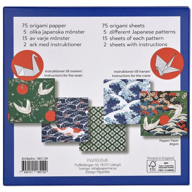 Origami Klassiska Japanska mönster 75 ark i 5 motiv
