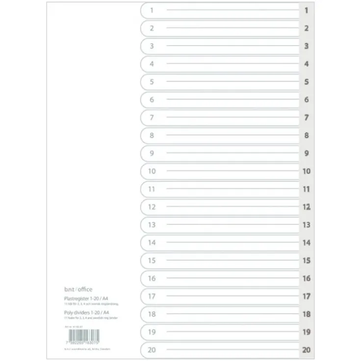 Register A4 1-20 plast grå