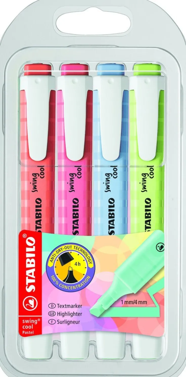 Överstrykningspenna Stabilo Swing Cool pastell 4 färger