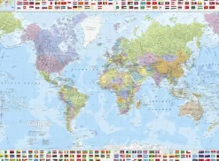 Världen väggkarta politisk med flaggor, 1:30m i papptub Kartförlaget